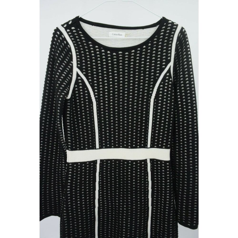 Calvin Klein Long Sleeve Fitted Sweater Dress Womens S Black White - Picture 3 of 6